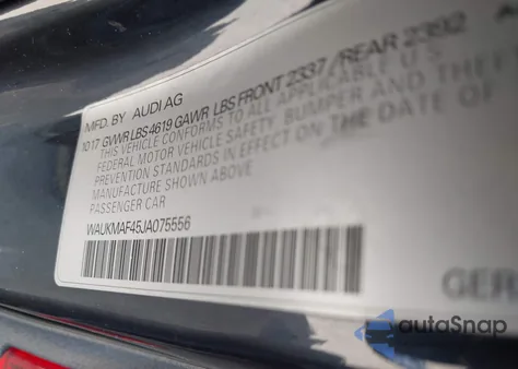 2018 Audi A4 2.0T Tech Ultra Premium/2.0T Ultra Premium z USA, uszkodzony, nr VIN WAUKMAF45JA075556